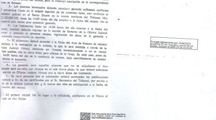 Juzgado de Putaendo fija fecha para remate judicial por videoconferencia